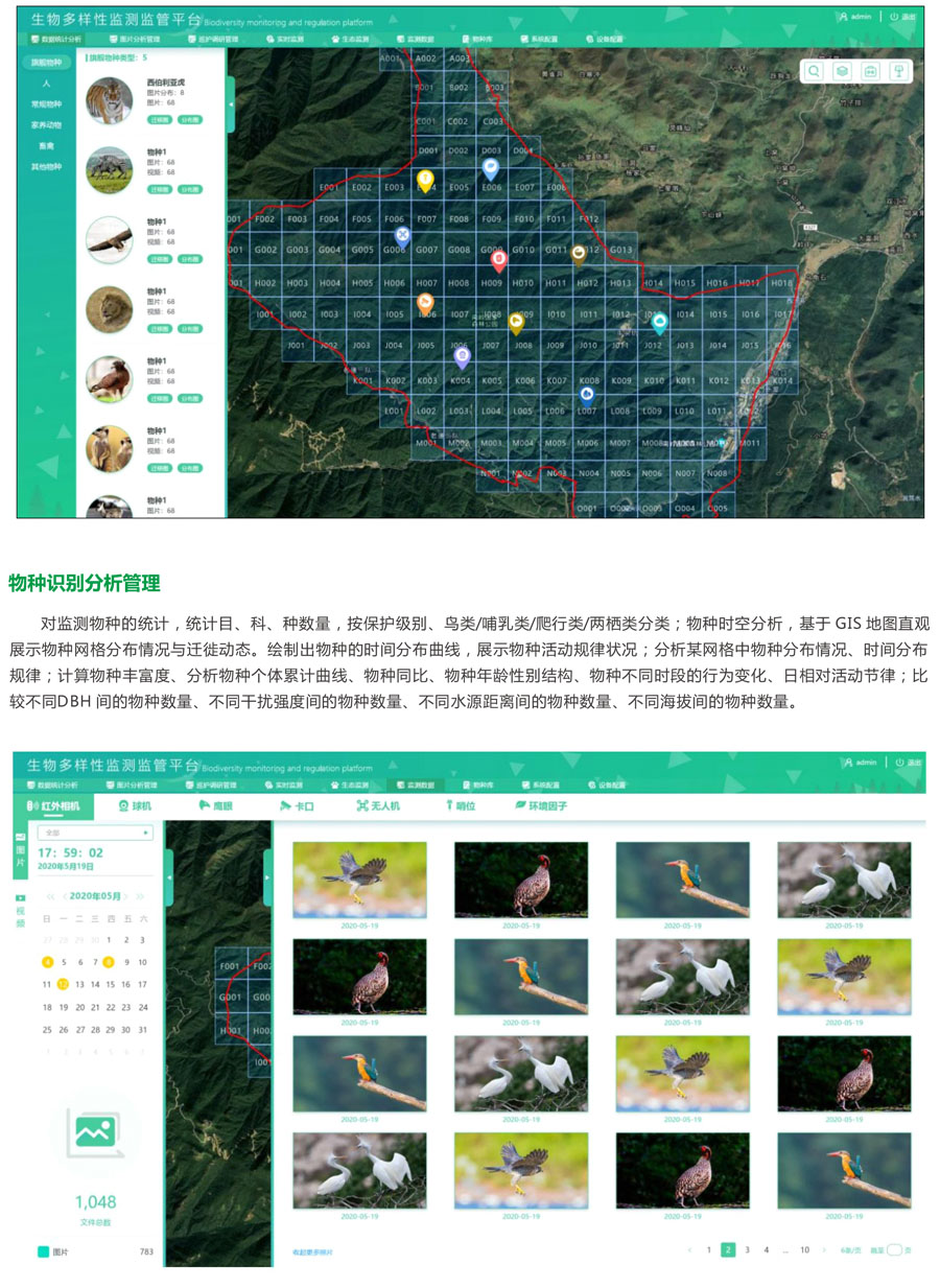自然保護區生物多樣性監管云平臺 生物物種AI識別 數據統計分析